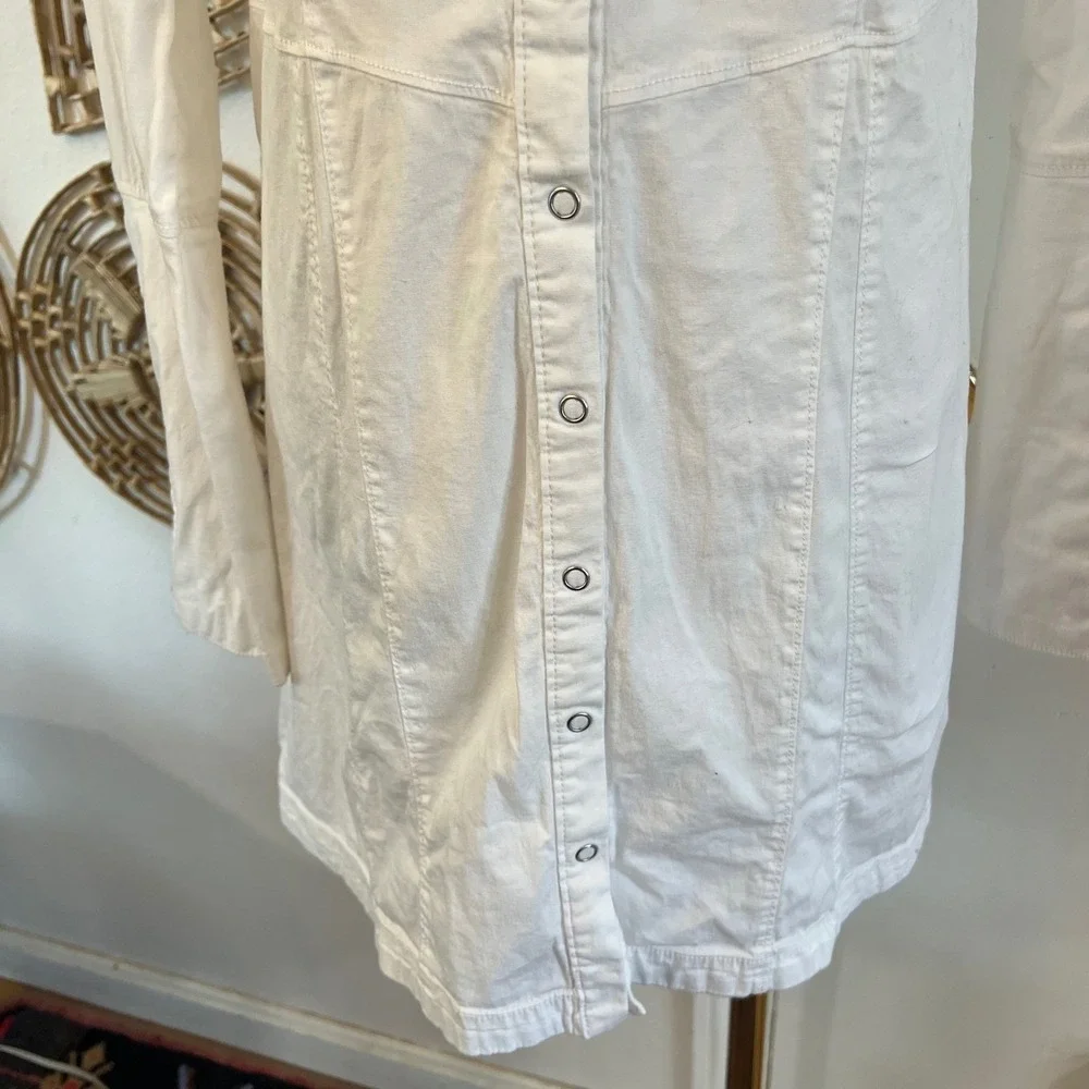 Free People Thea White Mini Shirt Dress Cotton Button Front Fitted M - Picture 9 of 9